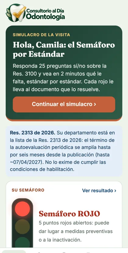 App: pantalla de inicio con el Simulacro de la Visita
