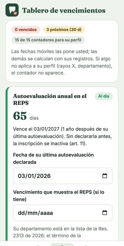App: Tablero de vencimientos con la cuenta regresiva