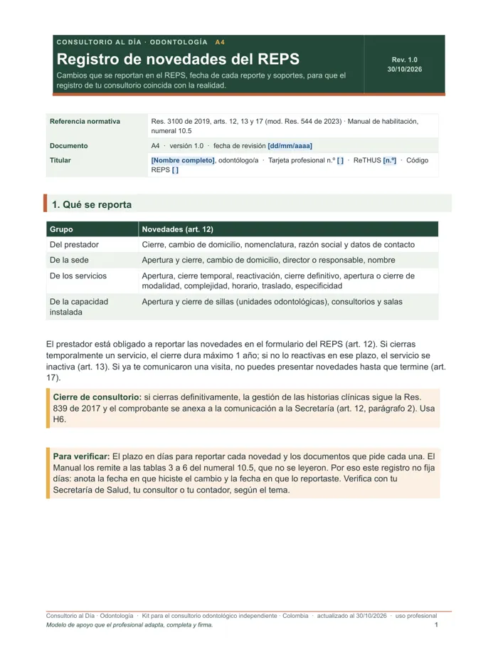 Registro de novedades del REPS (Word y PDF)