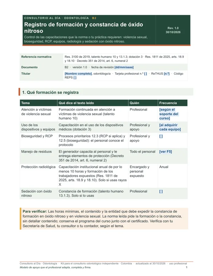 Registro de formación y constancia de óxido nitroso (Word y PDF)