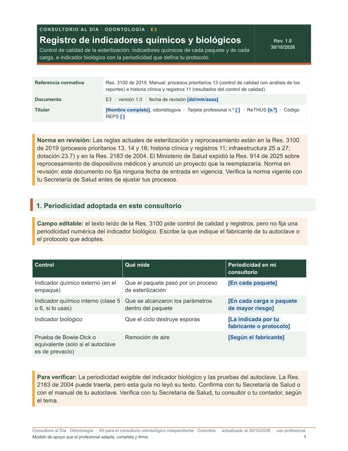 Registro de indicadores químicos y biológicos (Word y PDF)